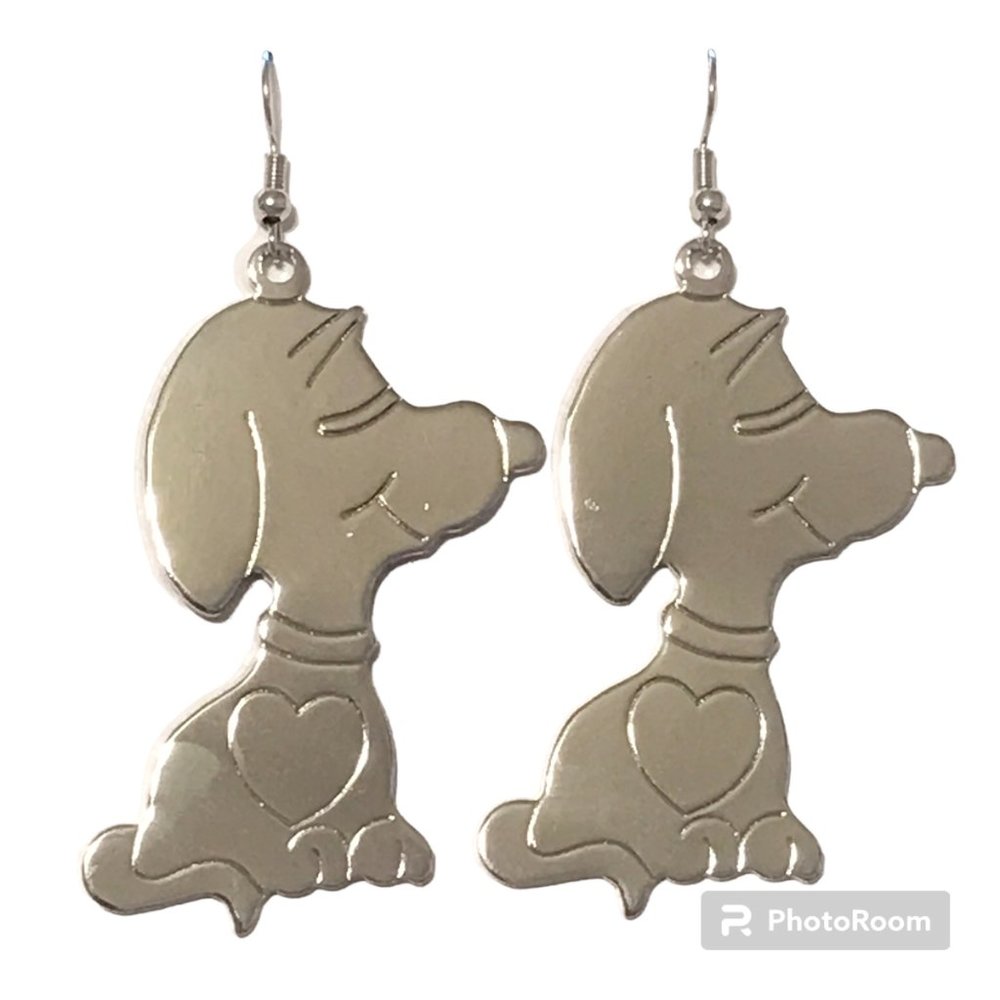 Vintage Snoopy Earrings Silver Plated Peanuts Cartoon Dangle Dog USA Made